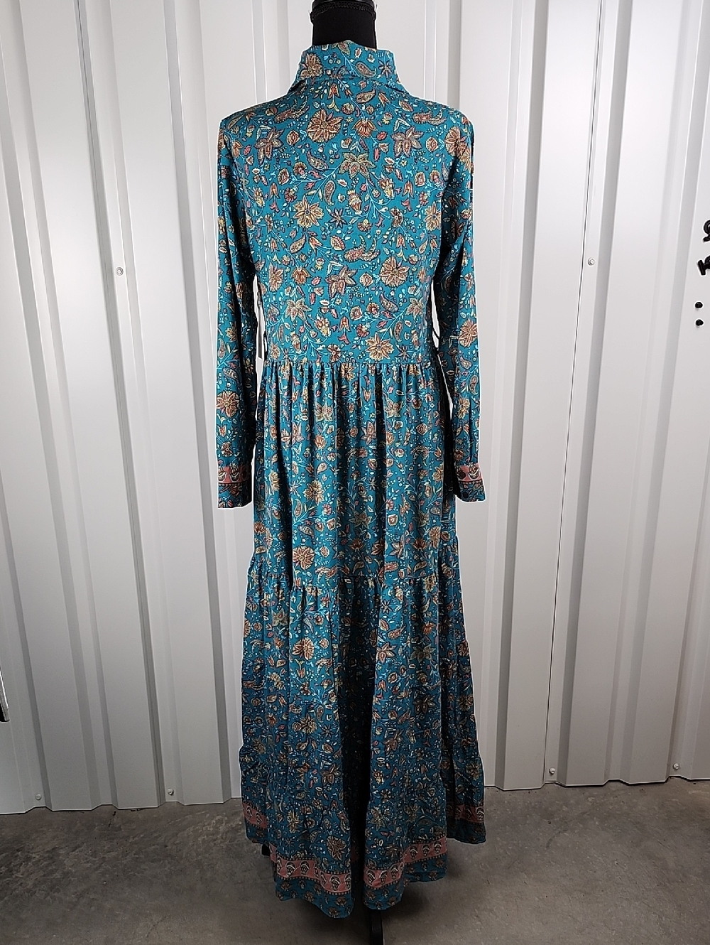 Boemo Anthropologie Womens Teal Floral Button Front Maxi Dress Size Medium NWT - Picture 2 of 9